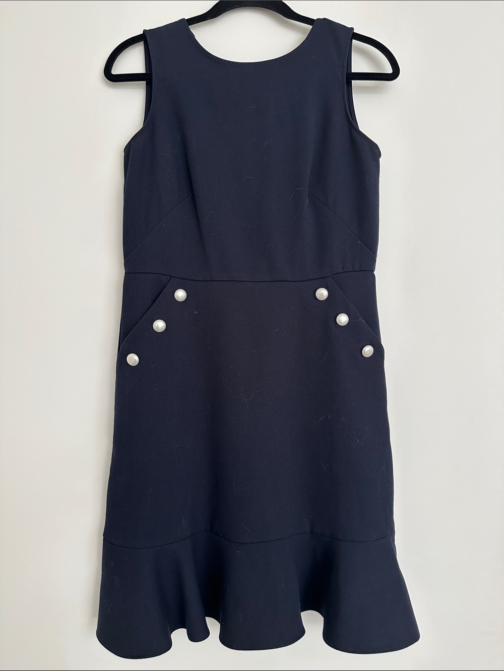 LOFT Navy Pearl-Accent Fit & Flare Dress